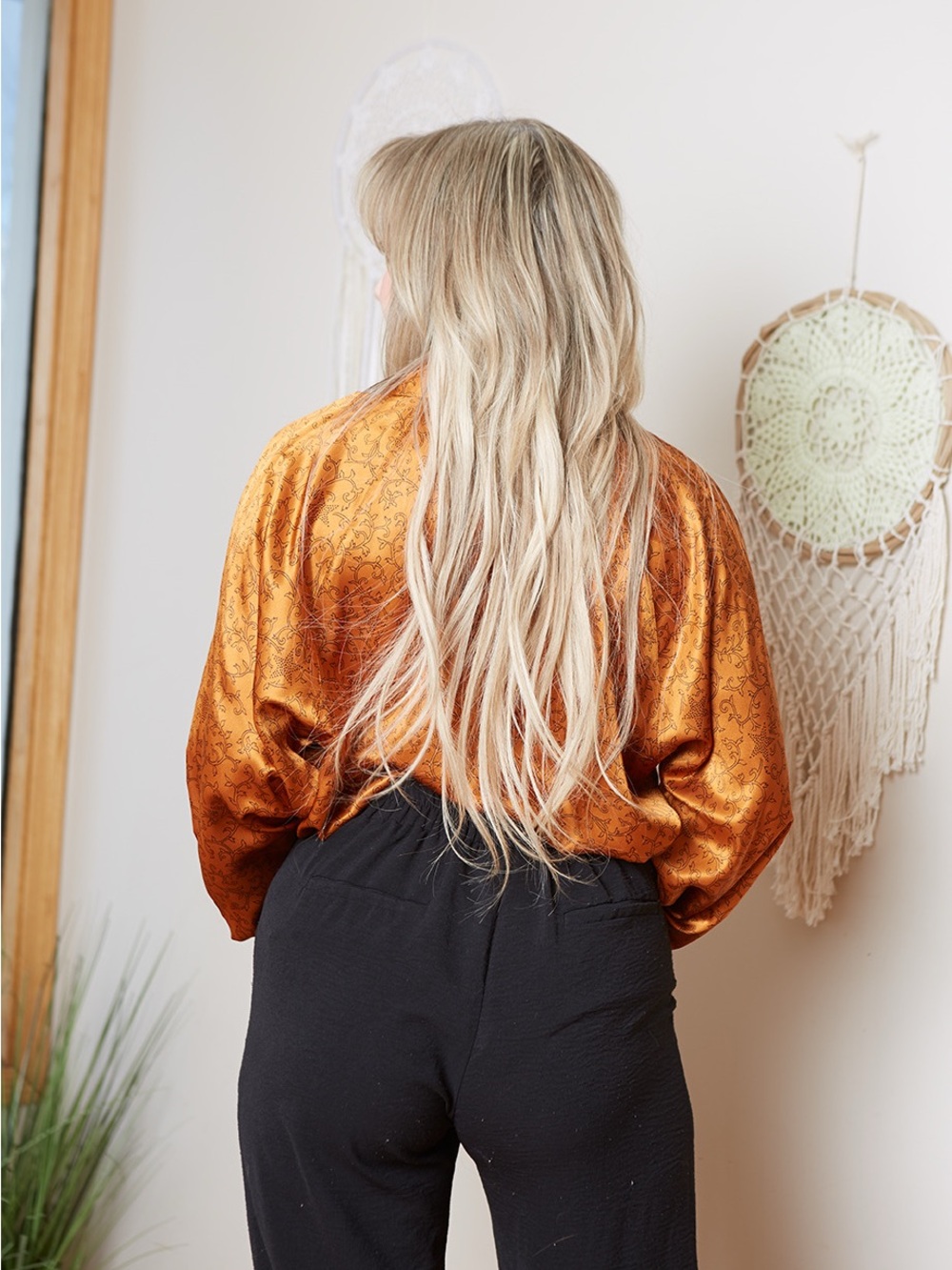 Vintage 80s Jac Dale Satin Blouse L - Picture 5 of 7
